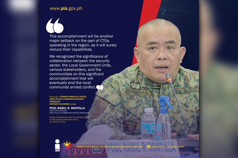 A top police official reminded every member of the Philippine National Police (PNP) in Northern Mindanao of the three words imbedded in the badge attached to their uniforms—service, honor, and justice. “It is sad to note, some of us sometimes forget why we became police officers and what we are expected to do,” said Brigadier General Ramil Montilla, who was guest speaker in a flag-raising rites on Monday, January 22, at the Camp Lt. Vicente Alagar in Cagayan de Oro, the headquarters of the PNP in Northern Mindanao. He was given arrival honors as executive officer of the Davao City-based Area Police Command-Eastern Mindanao (APC-EM).
