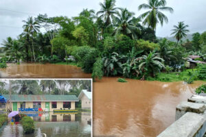 RISING WATER. The Municipal Disaster Risk Reduction Management Office (MDRRMO) in Cantilan, Surigao del Sur has warned residents in low-lying areas to be on alert as the water level at the Buntalid Sur Bridge has started to increase due to heavy rains since Tuesday (Jan. 30, 2024). The trough of the LPA continues to bring moderate to heavy rains in most parts of the Caraga region. (Photo courtesy of Cantilan MDRRMO)