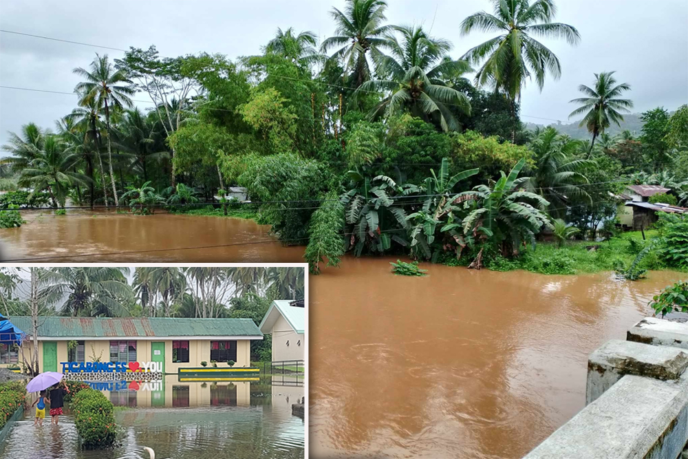 RISING WATER. The Municipal Disaster Risk Reduction Management Office (MDRRMO) in Cantilan, Surigao del Sur has warned residents in low-lying areas to be on alert as the water level at the Buntalid Sur Bridge has started to increase due to heavy rains since Tuesday (Jan. 30, 2024). The trough of the LPA continues to bring moderate to heavy rains in most parts of the Caraga region. (Photo courtesy of Cantilan MDRRMO)