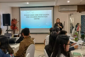 Philippine Commission on Women North Mindanao Field Office Chief GAD Specialist Lawyer Khristine Kay M. Lazarito-Calingin provided updates on the RIACAT-VAWC one-stop shop Women and Children Protection Center, which is housed at the Northern Mindanao Medical Center, during the Regional Inter-Agency Committee on Anti-Trafficking and Violence Against Women and Their Children in northern Mindanao 1st quarter meeting and strategic planning on March 20-22 in Cagayan de Oro City. (Photo: SAYU/PIA-10)