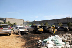 CHARRED. Around 19 vehicles caught fire at the parking area of the Ninoy Aquino International Airport Terminal 3 in Pasay City on Monday (April 22, 2024). No one was hurt in the incident.