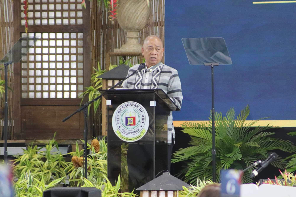 Cagayan de Oro Mayor Rolando “Klarex” Uy delivers his second state of the city address at the Aquilino Q. Pimentel Jr. International Convention Center in Barangay Indahag Saturday, June 15. (CMO Communications Group)