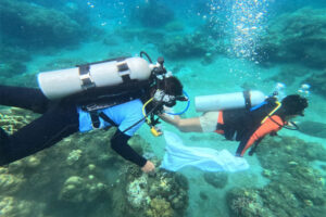 Personnel of Camiguin Maritime Police Station participated in the SCUBAsurero underwater clean-up drive in line with the celebration of the San Juan sa Hibok-Hibok Festival 2024 from June 22 to 24 at Seawaters of Lagundi, Barangay Poblacion, Mambajao, Camiguin Province. (Photo courtesy of Camiguin MARPSTA)